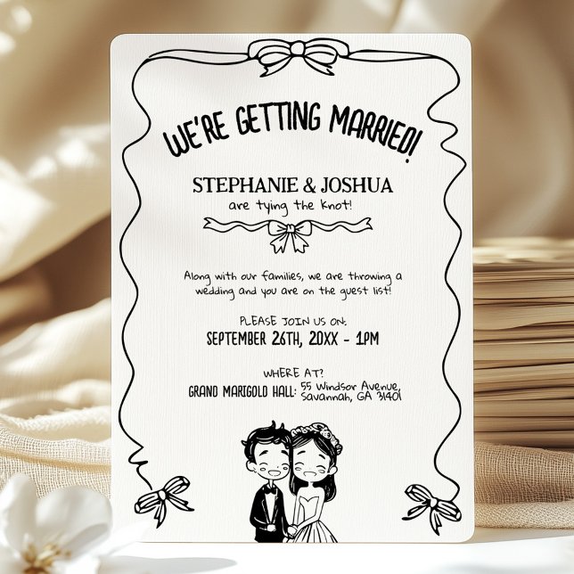 Playful Hand Drawn Illustrated Bride and Groom Invitation (Creator Uploaded)