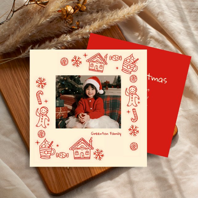 Playful Hand Drawn Red Doddle Whimsical Christmas  Holiday Card (Creator Uploaded)