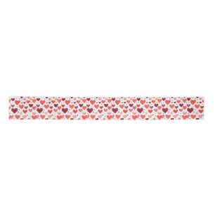 Playful hand drawn red hearts pattern on white  satin ribbon