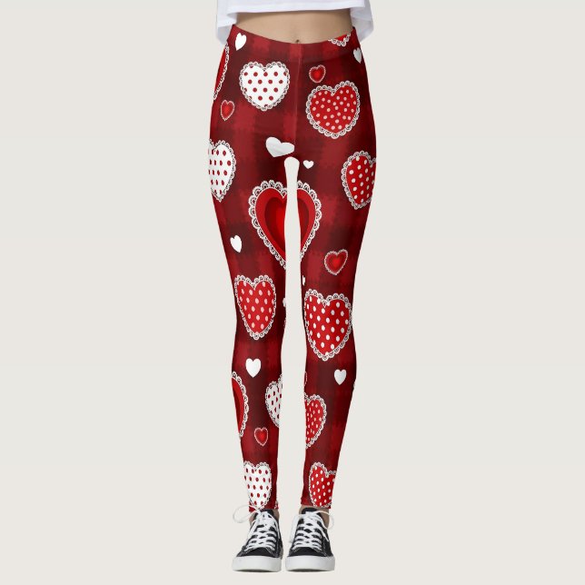Playful Hand-Drawn Valentine Hearts Pattern (10) Leggings (Front)