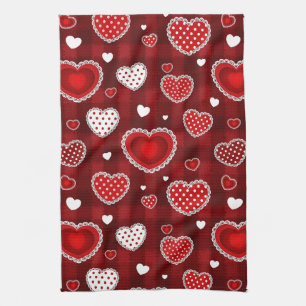 Playful Hand-Drawn Valentine Hearts Pattern (10) Tea Towel