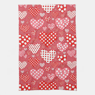 Playful Hand-Drawn Valentine Hearts Pattern (13) Tea Towel