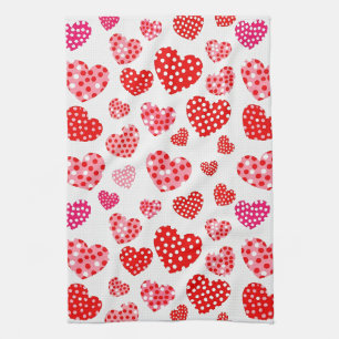 Playful Hand-Drawn Valentine Hearts Pattern (5) Tea Towel