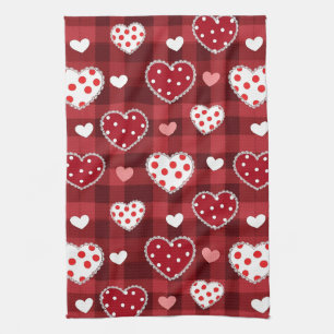 Playful Hand-Drawn Valentine Hearts Pattern (9) Tea Towel