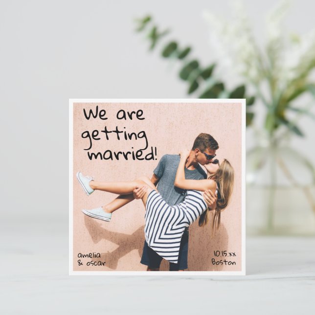 Playful Handwritten Cute Photo Casual Fun Square Save The Date (Standing Front)