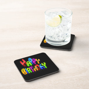 Playful Happy Birthday Text Coaster