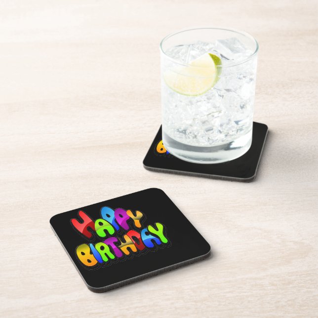 Playful Happy Birthday Text Coaster (Right Side)