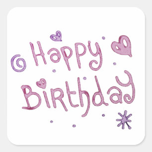 Playful Happy Birthday Text Square Sticker