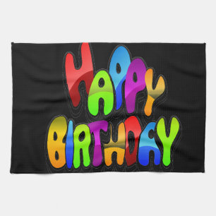 Playful Happy Birthday Text Tea Towel