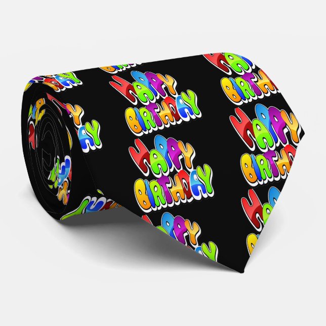 Playful Happy Birthday Text Tie (Rolled)