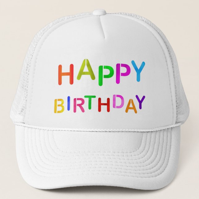 Playful Happy Birthday Text Trucker Hat (Front)