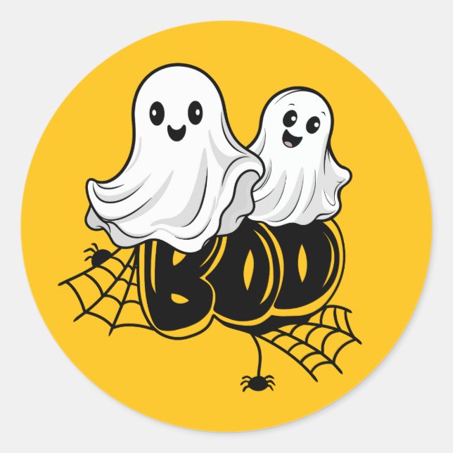 Playful Happy Ghost Duo Classic Round Sticker (Front)