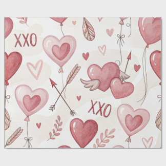 Playful Heart Balloons XOXO Valentine Wrapping Paper