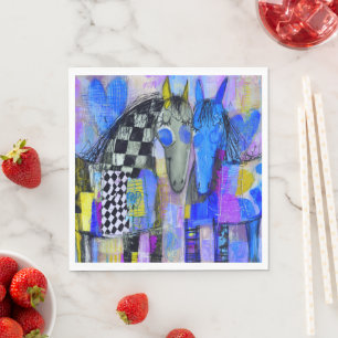 Playful Hearts And Chequerboard Horses Napkin