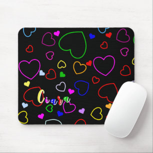 Playful Hearts And Your Custom Name, Colourful Mouse Mat