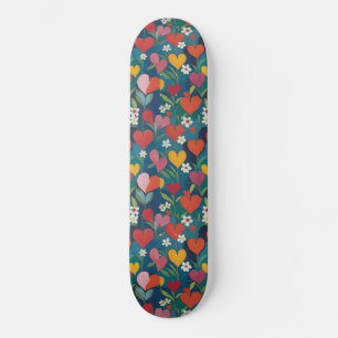 Playful Hearts Floral Skateboard