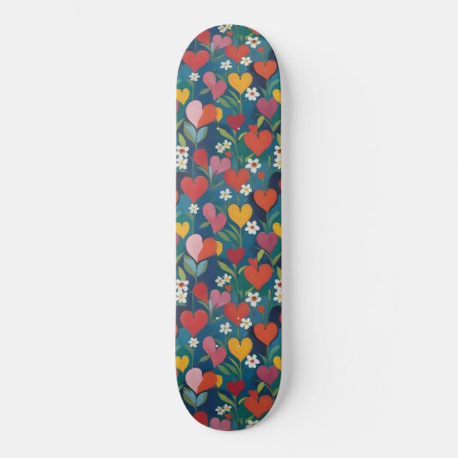 Playful Hearts Floral Skateboard (Front)