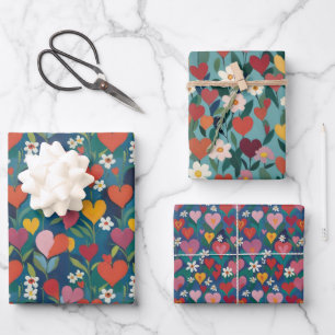 Playful Hearts Floral Wrapping Paper Sheet
