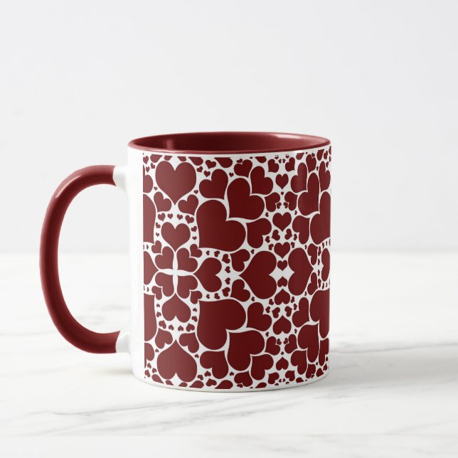 "Playful Hearts - White & Red" Mug (Left)