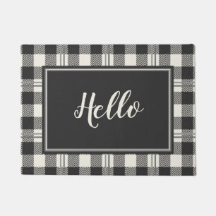 Playful Hello Buffalo Plaid Doormat Design