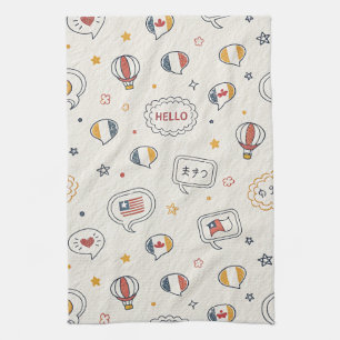 Playful Hello Speech Bubbles Seamless Pattern Tea Towel