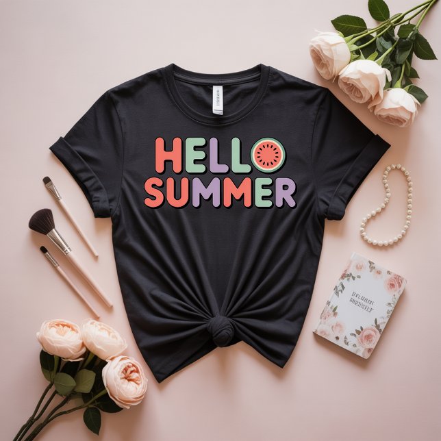 Playful "Hello Summer" Watermelon Vector Illustrat T-Shirt (Creator Uploaded)