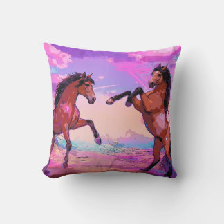 Playful Hello - Two Stallions Greeting Each Other Cushion