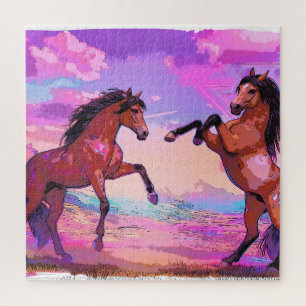 Playful Hello - Two Stallions Greeting Each Other Jigsaw Puzzle
