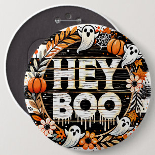 Playful 'Hey Boo' Halloween Pin - Ghosts, Pumpkins
