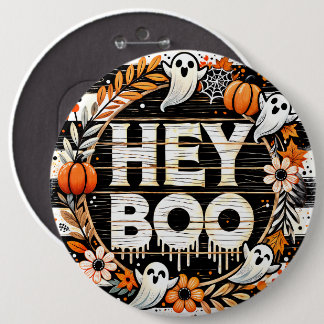 Playful 'Hey Boo' Halloween Pin - Ghosts, Pumpkins