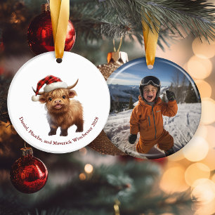 Playful Highland Cow Personalised Round Ornament