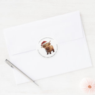 Playful Highland Cow Return Address Classic Round Sticker