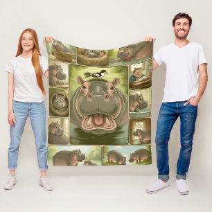 Playful Hippo & Bird Blanket 13 Illustrated Hippo