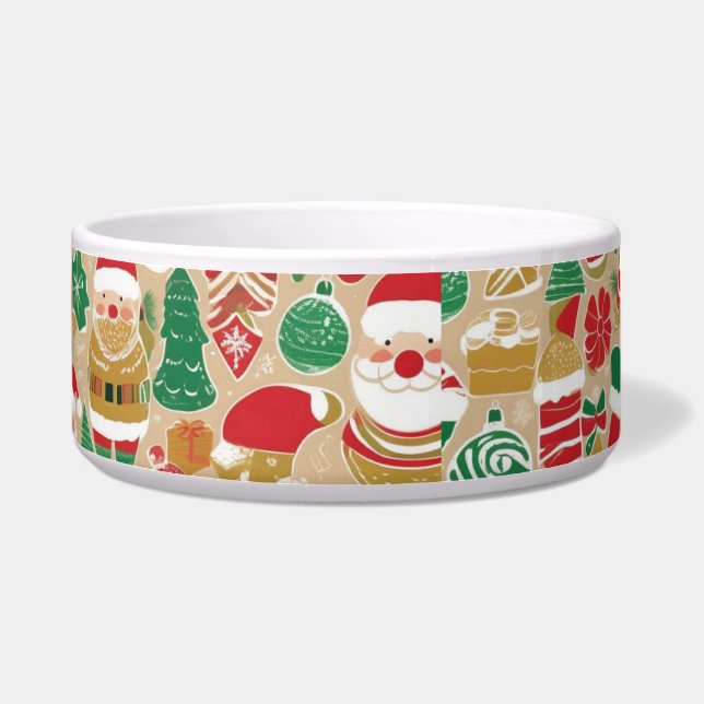 Playful Holiday Treats Dog Bowl – Hand-Drawn Santa (Left)