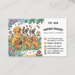 Playful Illustrated Puppy Dog Breeder Business Card