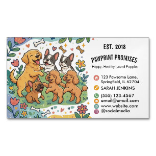 Playful Illustrated Puppy Dog Breeder Magnetic Business Card
