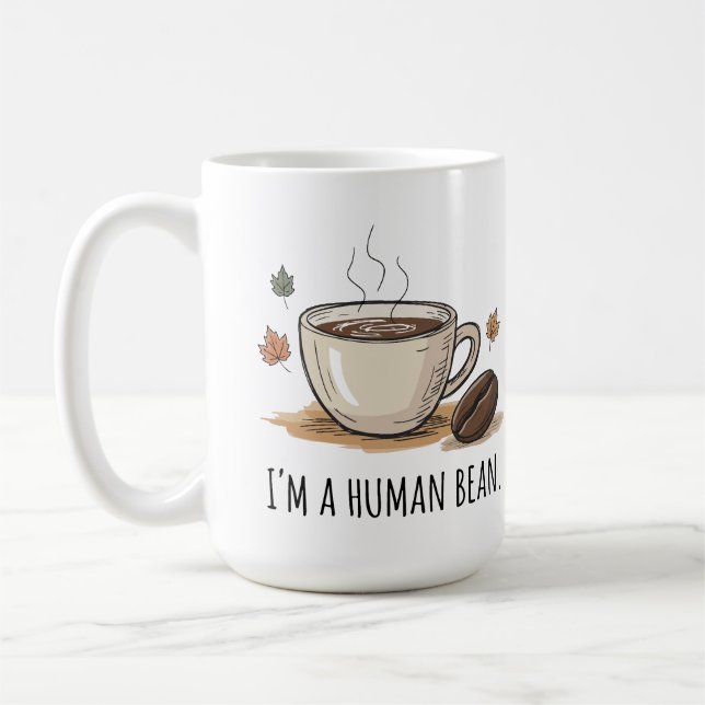 Playful I'm a Human Bean - Bean and Autumn leaves Coffee Mug (Left)