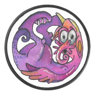 Playful imaginary Creatures & Monsters Hockey Puck