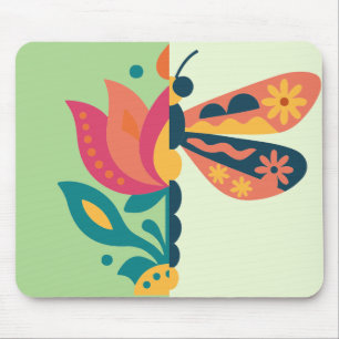 Playful insect and flower graphic design mouse mat