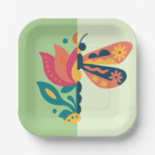 Playful insect and flower graphic design paper plate