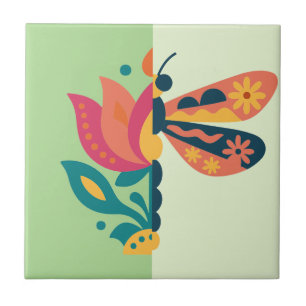 Playful insect and flower graphic design tile