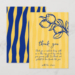 Playful Italian Blue Lemon & Stripes Bridal Shower Thank You Card