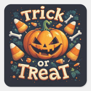 Playful Jack O Lantern With Candy Corn Treats 🎃 Square Sticker