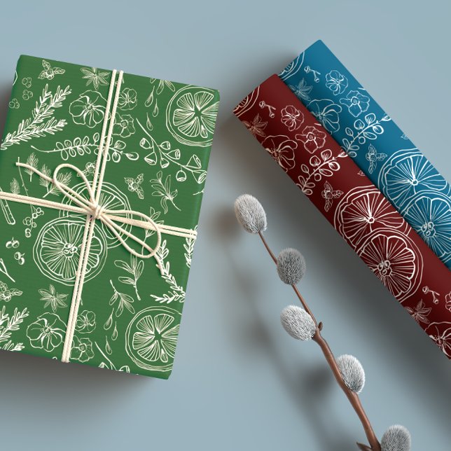 Playful Jewel Tone Modern Nordic Line Art Wrapping Paper Sheet (Creator Uploaded)