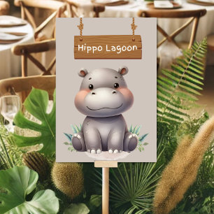 Playful Jungle Safari Hippo Lagoon Table Sign Number
