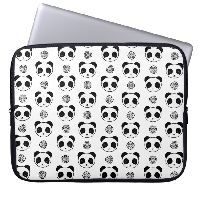 Playful Kawaii Panda Mandala Pattern Laptop Sleeve (Front)