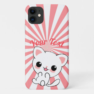 Playful Kawaii White Kitten Custom iPhone 11 Case