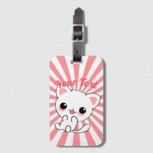 Playful Kawaii White Kitten Custom Luggage Tag