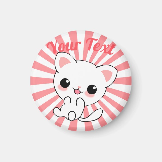 Playful Kawaii White Kitten Custom Magnet (Front)