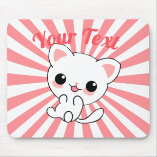 Playful Kawaii White Kitten Custom Mouse Mat